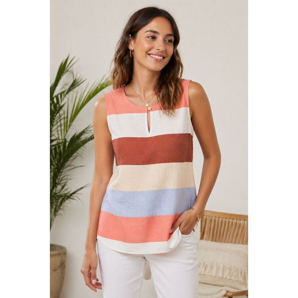Liz Claiborne Sz S Cotton Blend‎ Striped Sleeveless Top NWT Lightweight Blouse H